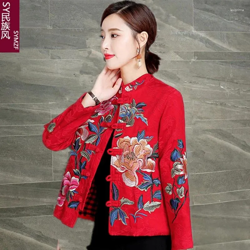 Ethnic Clothing 2023 Autumn And Winter Style Women's Vintage Embroidery Chinese Modified Tang Costume Long Sleeve Short Jacket