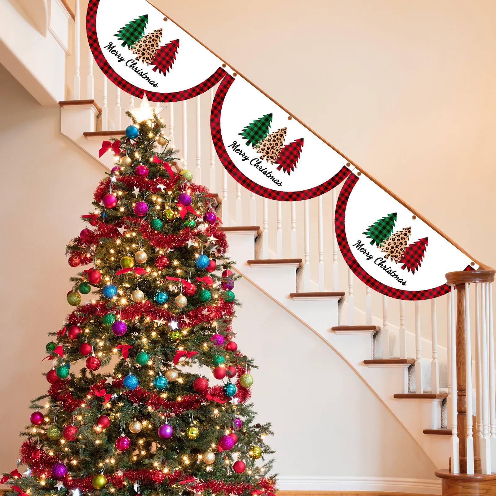 New Christmas fan flag outdoor flag door hanging Christmas decorations creative cartoon print