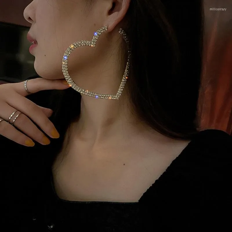 Hoop Earrings FYUAN Fashion Big Heart Crystal For Women Bijoux Geometric Rhinestones Statement Jewelry Gifts