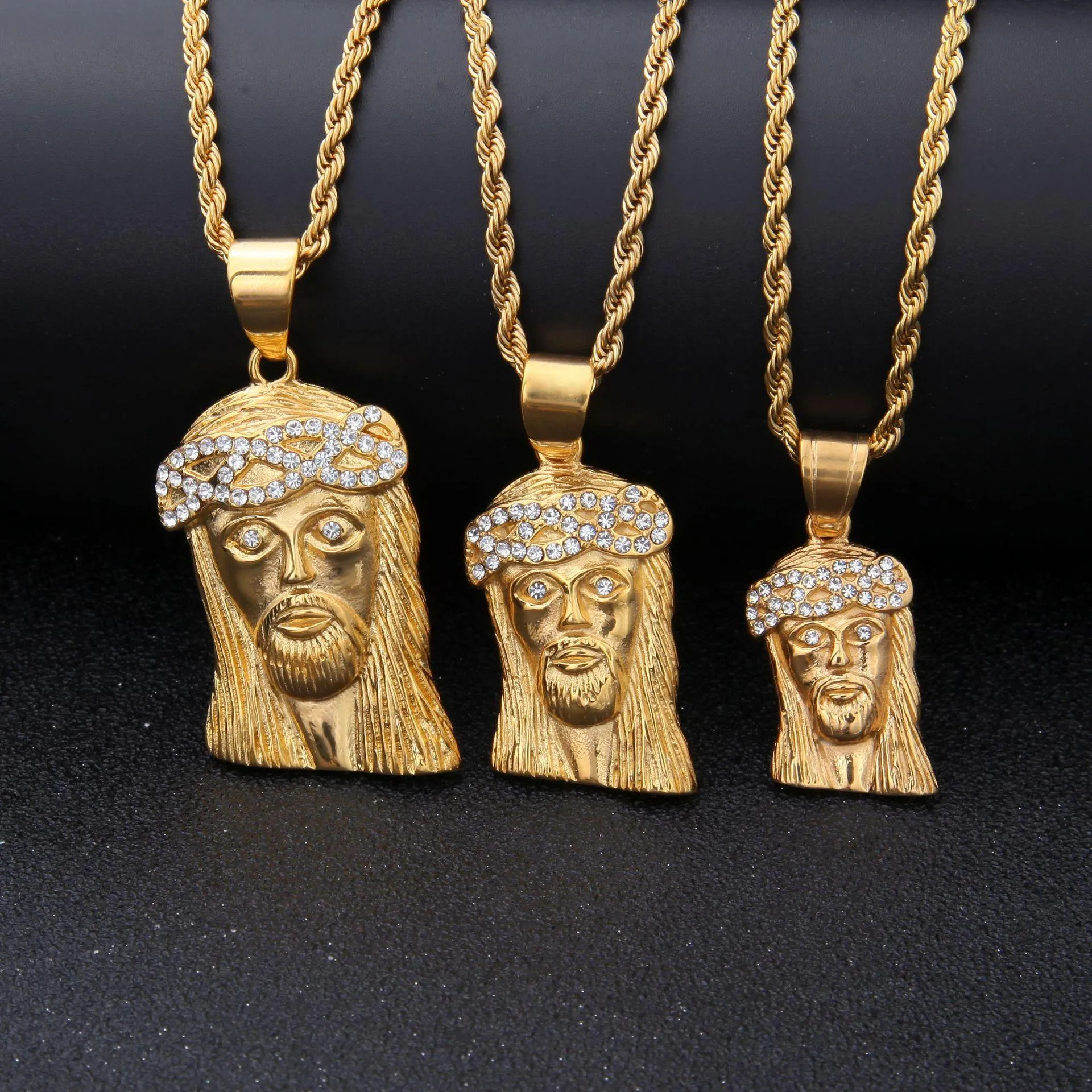 Gold Pendant Necklace New Mens Hip Hop Jewelry Fashion Stainless Steel JESUS Piece Pendant Necklace High Quality character