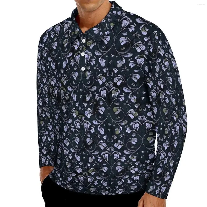 Polos pour hommes Polos imprimés baroques Hommes Vintage Chemise décontractée florale Automne Streetwear Collier à manches longues Design T-shirts surdimensionnés