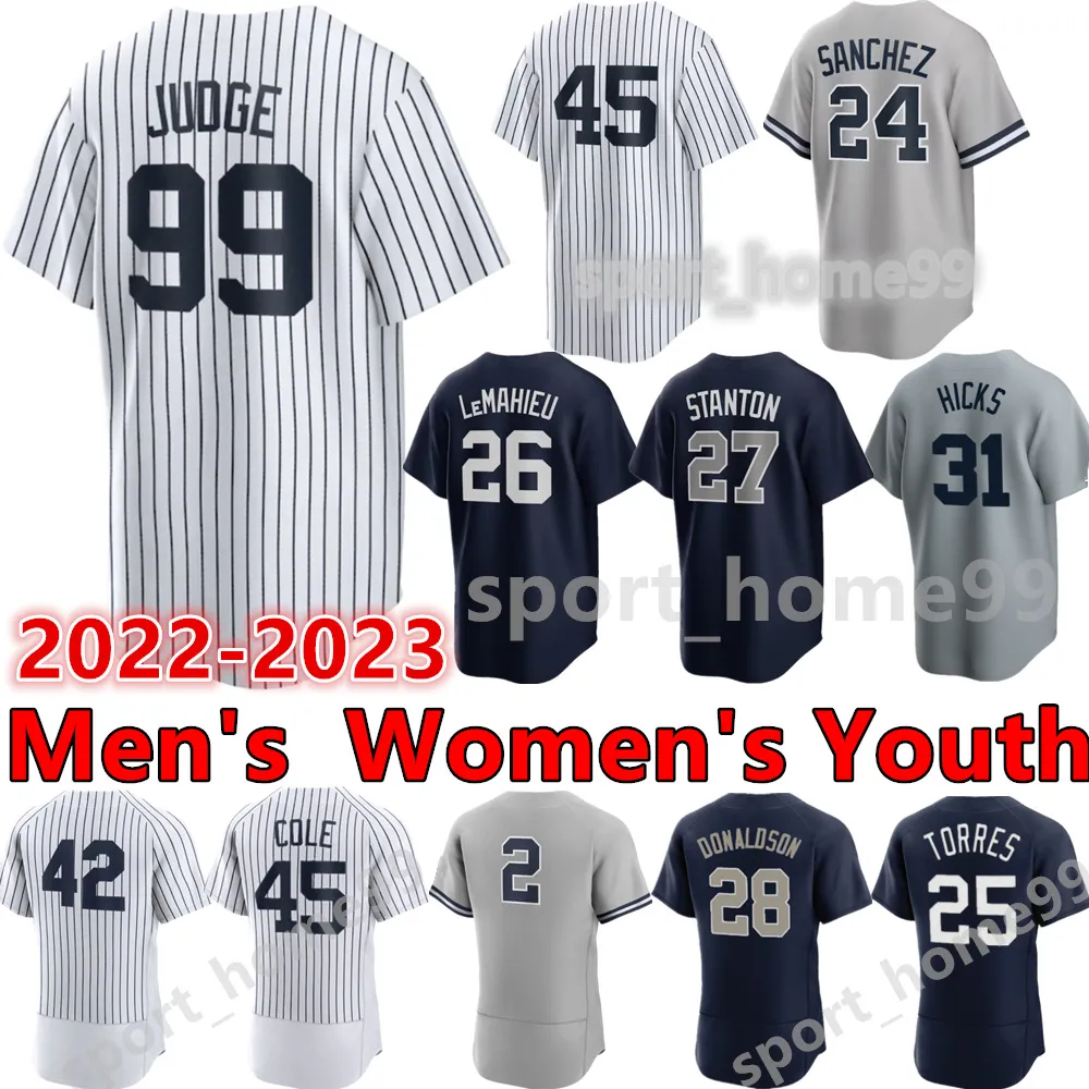 2023 Custom 99 Aaron Judge Jersey 22 Juan Soto 45 Gerrit Cole 25 Gleyber Torres 11 Anthony Volpe 26 DJ Lemahieu 27 Giancarlo Stanton 48 Anthony Rizzo Baseball Jerseys