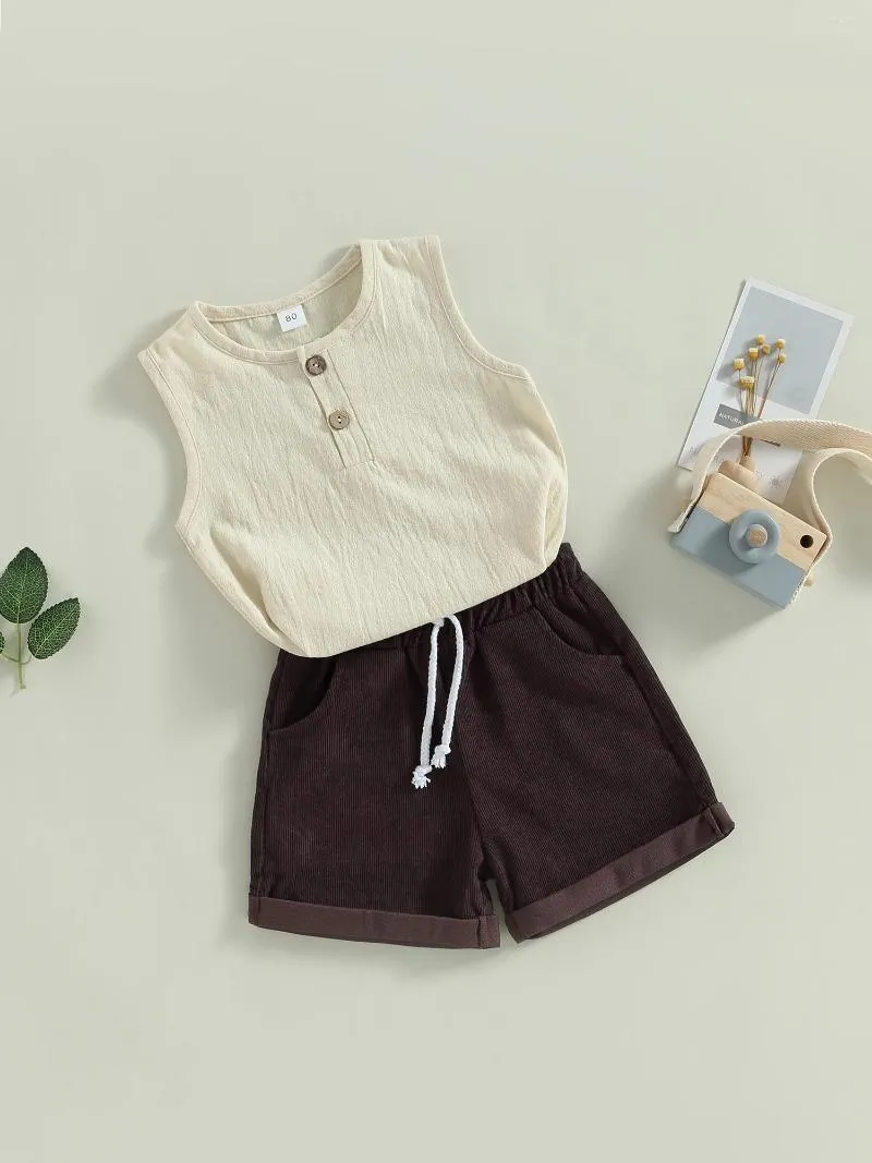 Ensembles de vêtements Ensemble 2 pièces de débardeur boutonné sans manches et de short à taille élastique pour les tout-petits garçons - tenue d'été parfaite avec couleur unie