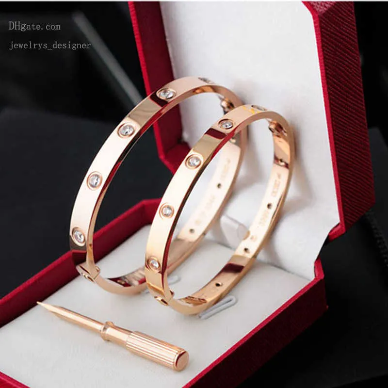 Designer armbanden manchetten Love Bracelet Designer Bangen Dames Men Men Schroevendraaier Armbanden 4CZ Titanium stalen Goud Goud Rose manchetarmbanden Luxe sieraden WI WI