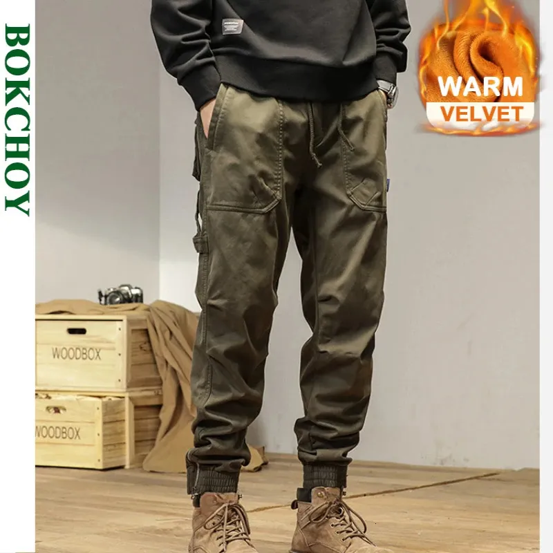 Herrbyxor Vinterlast Velvet Men Winter Pants Drawstring Thicked Keep Warm Soft Cotton Retro Street Trousers J98679 231107