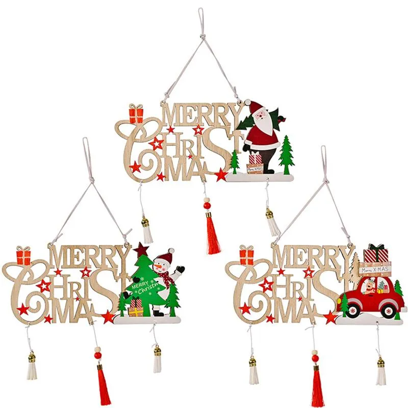 Kerstdecoraties Merry Letter Teken Hanging Decor met kwastjes houten festival thema cartoon kerstboom hanger voor feesthuis in stockc