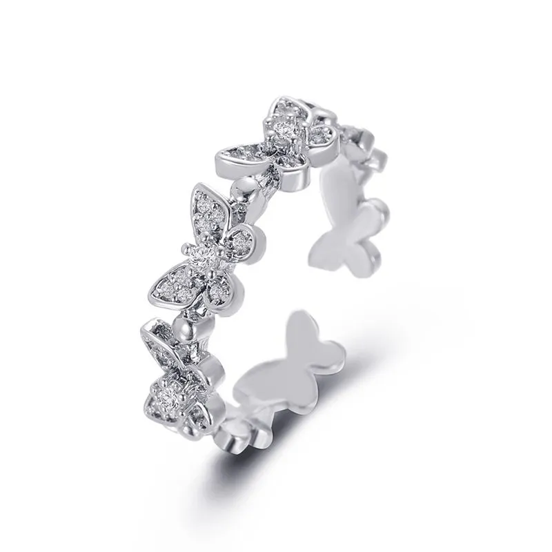 Bagues papillon décontractées pour filles, bijoux brillants en zircone cubique, feuilles géométriques réglables, bijoux minimalistes et délicats, cadeaux