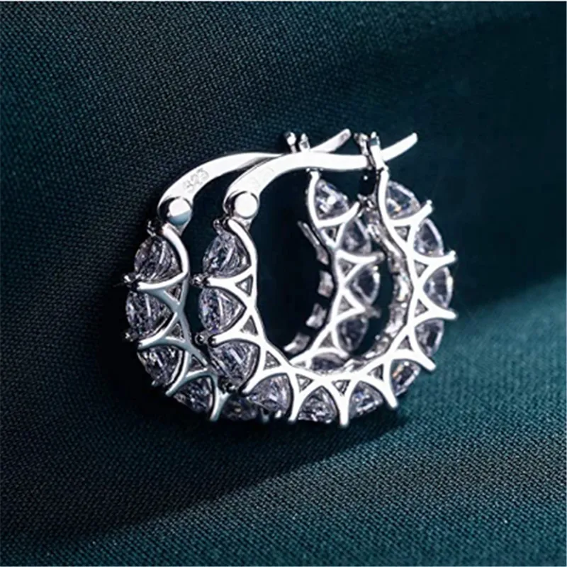 20 stylów 925 sterling silver Charm Hoop kolczyk AAAAA cyrkon biżuteria wesele kolczyki dla kobiet ślubna obietnica urodziny biżuteria