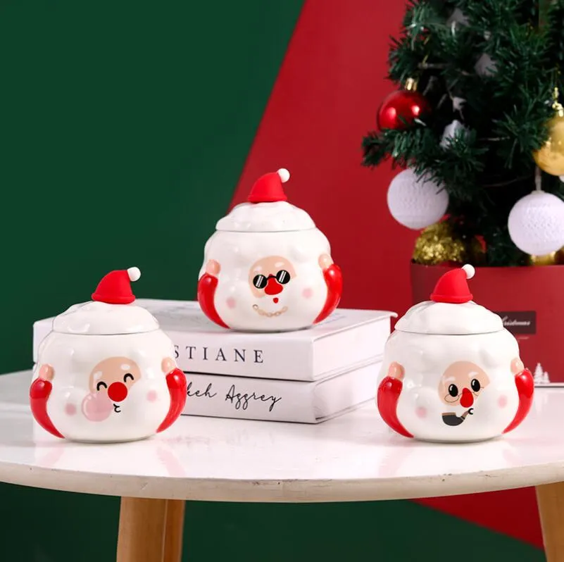 Vente en gros de nouvelles tasses de Noël, tasses en céramique de grande capacité, tasses de bonhomme de neige de dessin animé créatif avec couvercles, cuillères, cadeaux de Noël pour filles