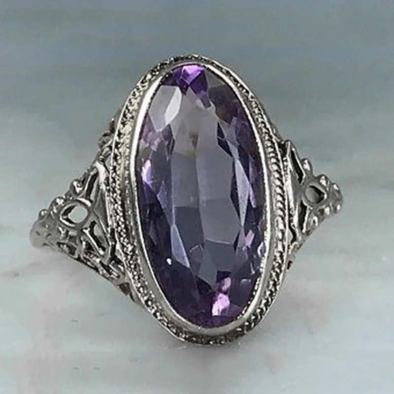 Anéis de casamento Estilo vintage Antigo Antique Color Big Purple Oval Crystal Ring tow Ring for Women Party Causal Daily Life Jóias 230407