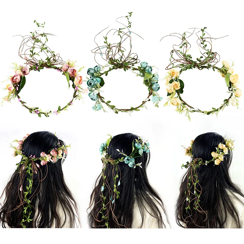 Decorative Flowers Wreaths Women Girls Headband Bride Crown Hairband Hair Accessories Wedding Party Spring Wreath Headpiece Headwear 230406