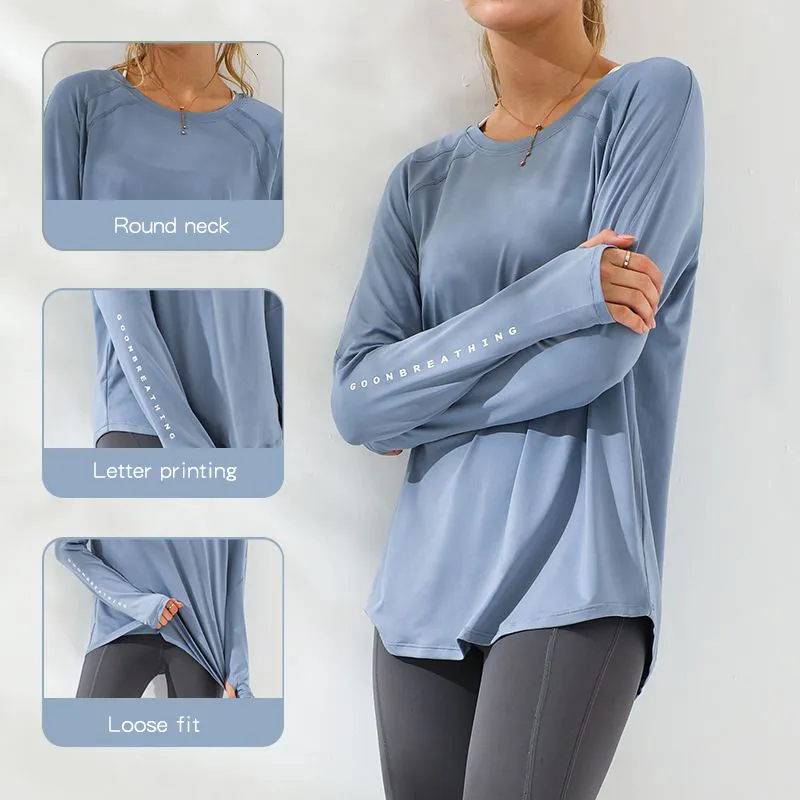 Loose yoga clothes for fitness sport shirt women blouse O-neck