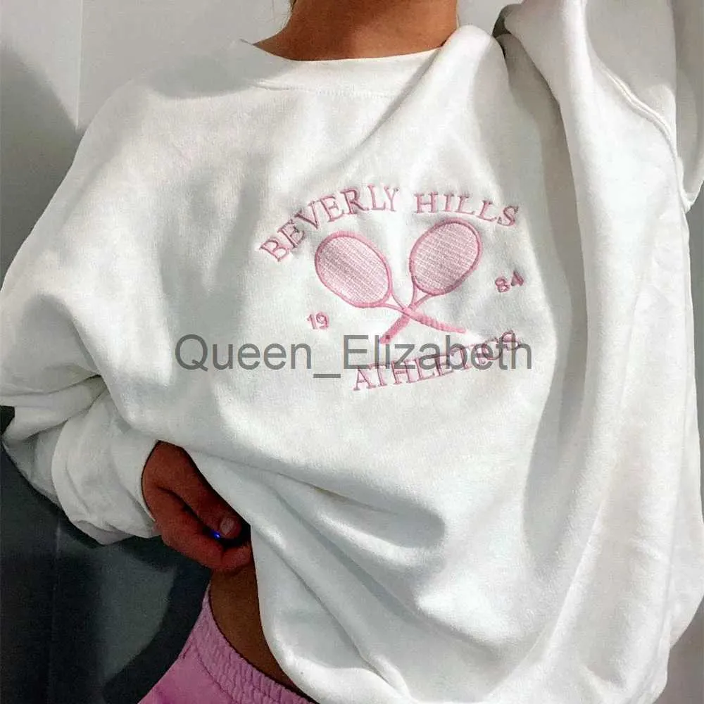 Mulheres Hoodies Moletons Tênis Atletismo Letras Bordadas Moletons Mulheres Branco Solto Primavera Pulôver Manga Longa Retro Fino Algodão Casual Jumpers J2311