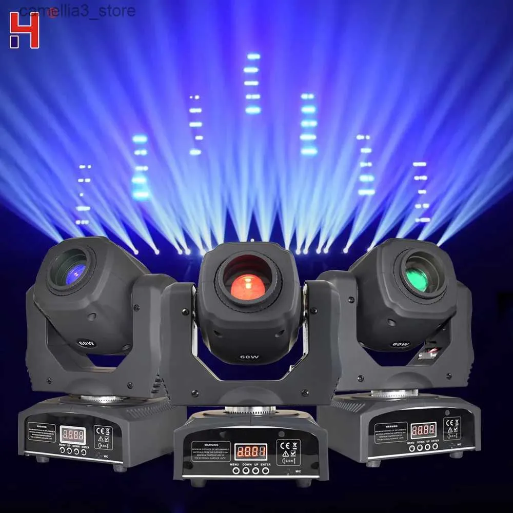 Moving Head Lights LED DISCO Lights Mini LEDSPOT 60W LYRE -projektor Moving Head med roterande 3 ansiktsprismeffekt DJ DISCO Light for Party Wedding Q231107