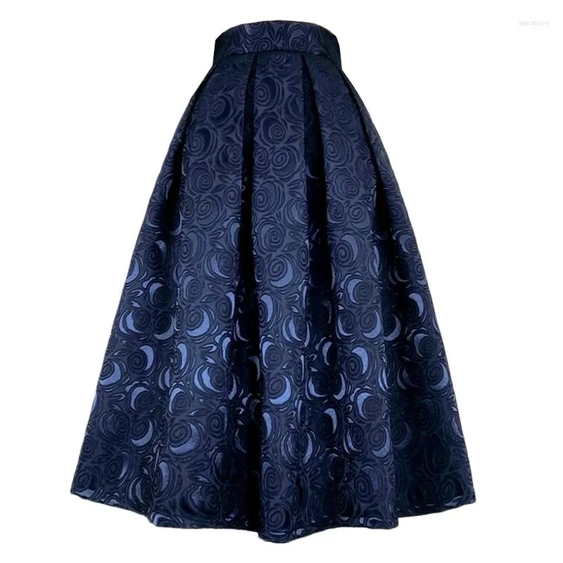 Kjolar 2023 Autumn Korean Dongdaemun högkvalitativa kläder Eleganta kvinnringar broderi midja lång maxi kjol marinblå 5xl