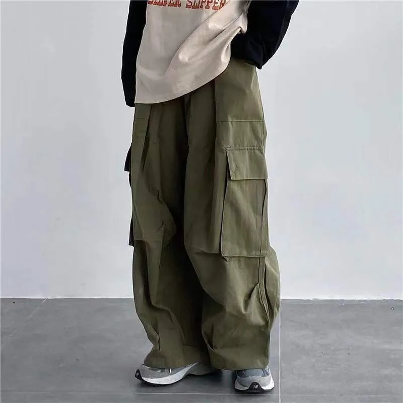 Męskie spodnie ulicy luźne spodni, duże kieszeń szerokie nogi spodnie retro super wojskowe spodni sportowe modne spodnie 230407
