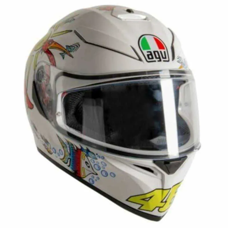 AGV Full Helmets Men's And Women's Motorcycle Helmets K3 SV-S Motorcycle Motorbike Full Face Touring Visor Helmet - White Zoo WN-CMWK