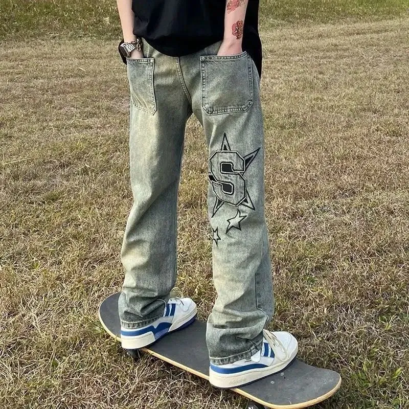 Jeans Para Hombre Y2k Skateboarding Jeans High Street Vintage