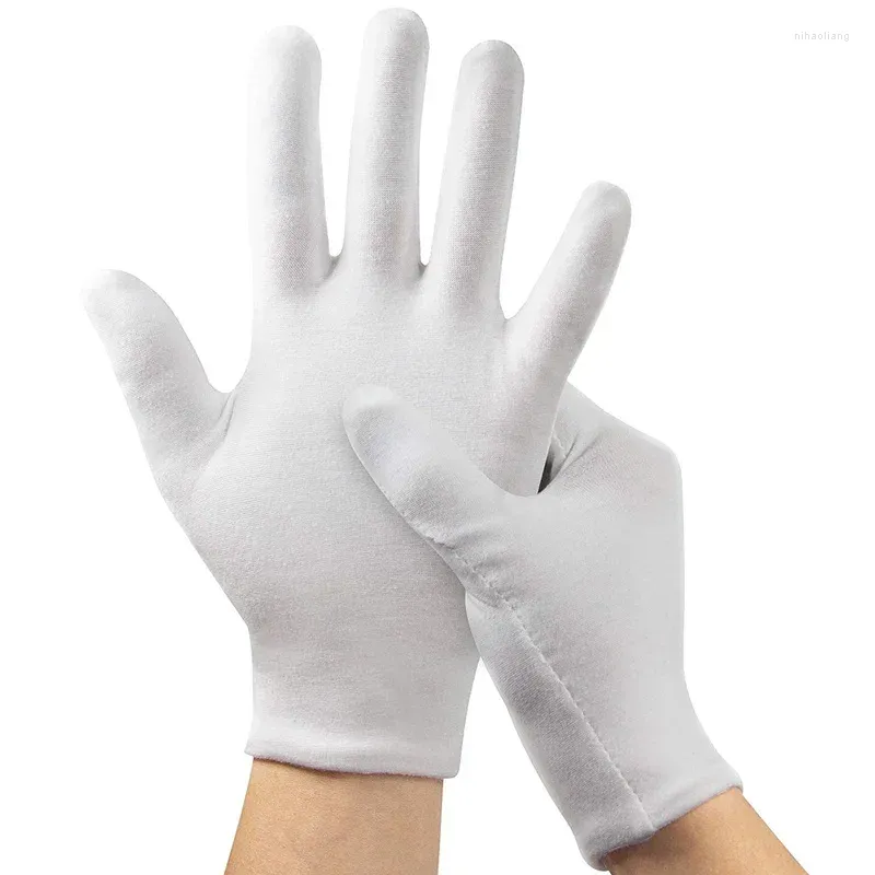 Disposable Gloves 12Pairs Cotton White Ceremonial Stretchy Glove Household Cleaning Working Guard Waiters Coin Full Finger Dry Hands