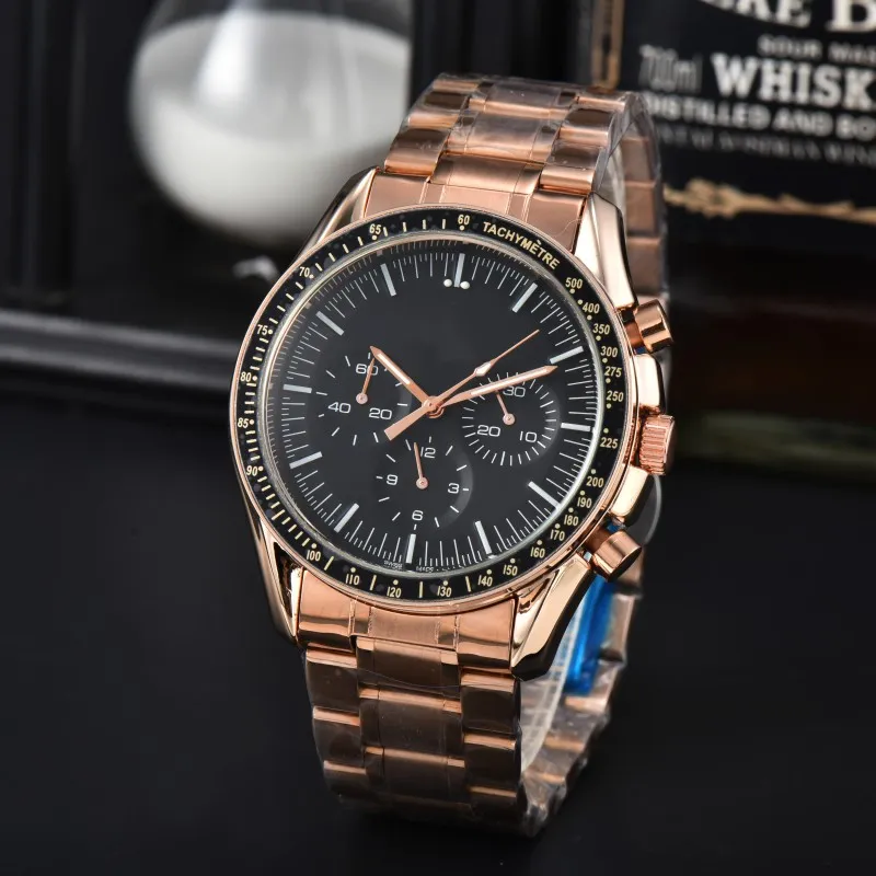 Men luxury designer Automatic tachymetre quartz 6 hands Watch rubber steel band Multifunctional Watches