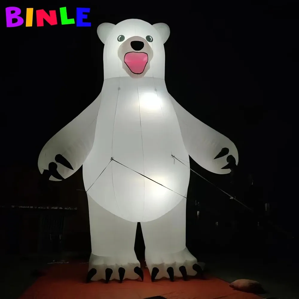 Christmas White Inflatable Polar Bear With Led Lighting Factory Price Air Inflatable Bear Mascot For Yard Decoration