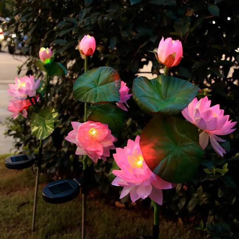 Lawn Lamps Solar Garden Decoration Led Lotus Lamp Outdoor Colorful Light Solar Wildflowers Landscape Courtyard Patio Lawn Lamp P230406