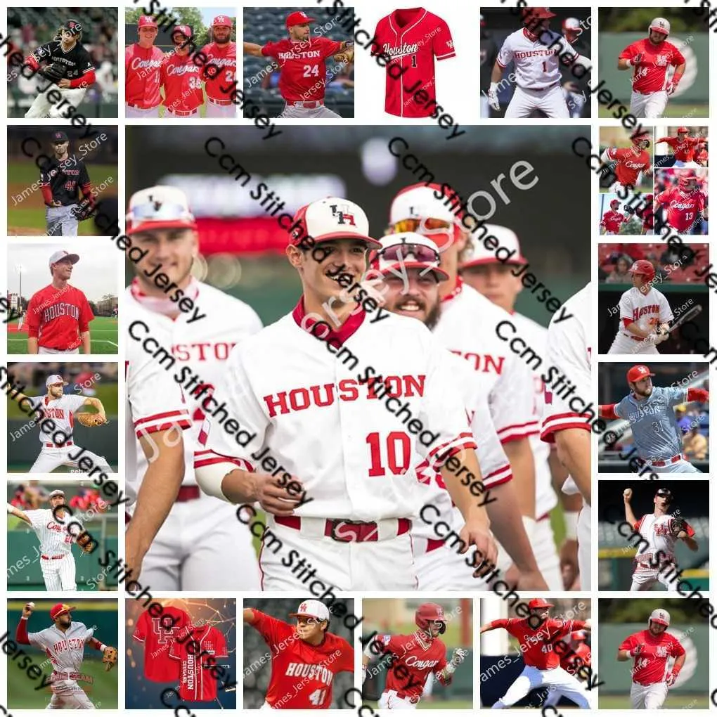 NCAA Custom UH Houston Cougars Ed College Baseball Jersey 1 BURCKEL 2 LUKE ALMENDAREZ 3 SKYLER TREVINO 4 BRANDON UHSE 5 ANTHONY TULIMERO 7 ZACH ARNOLD