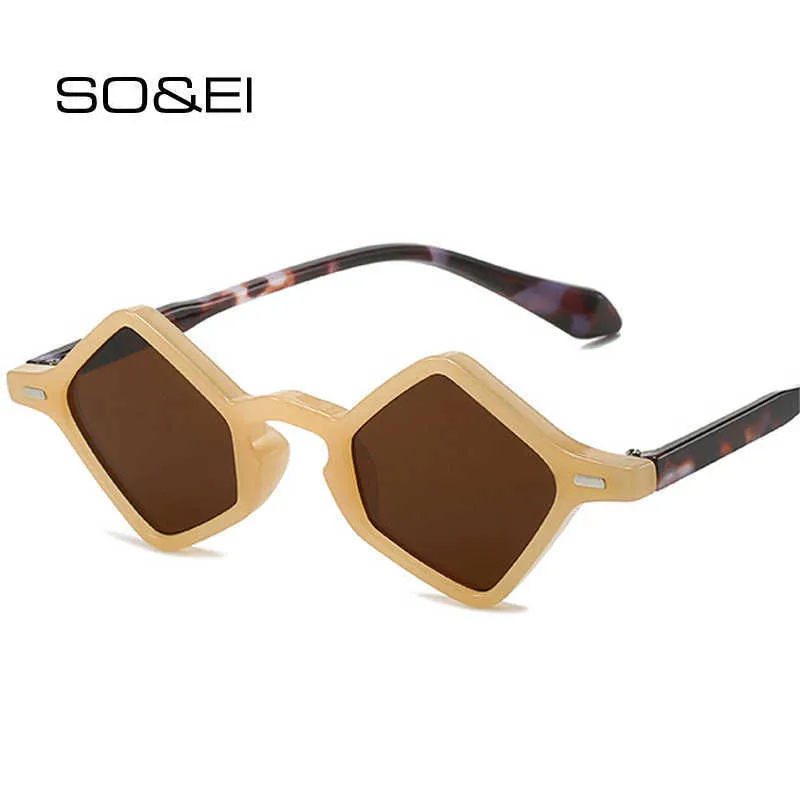 Sunglasses SO EI Ins Popular Fashion Small Polygon Square Sunglasses Women Clear Ocean Lens Shades UV400 Men Trending Rivets Sun Glasses P230406