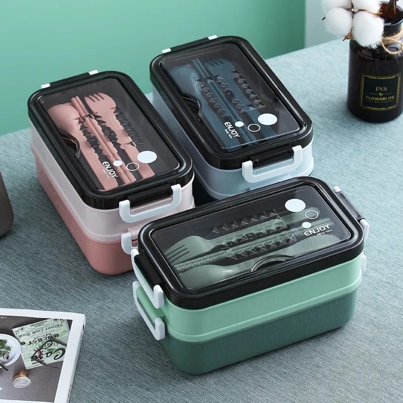 Bento Boxes Lunch Box Food Storage Box Трехслойная сетка Студенческая офис персонал Микроволновая печь для ланч-коробки на открытом воздухе контейнер для пикника с вилками и ложками 230407