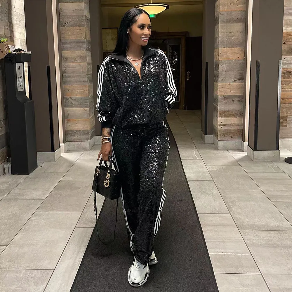 Black rockiest sequin tracksuit