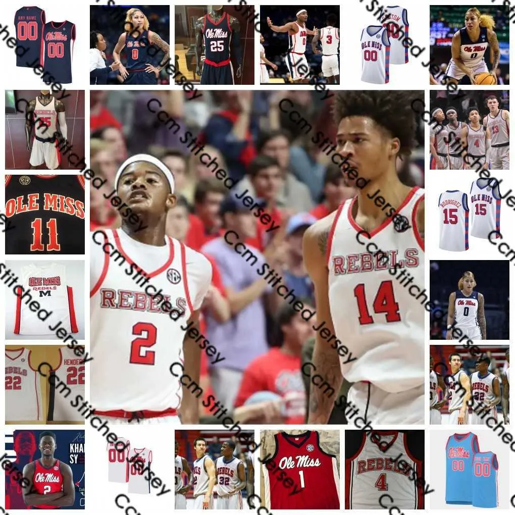 2022 NCAA Custom Ole Miss Rebels College Basketball Jersey 24 Jarkel Joiner 3 Nysier Brooks 15 Luis Rodriguez 23 Sammy Hunter 1