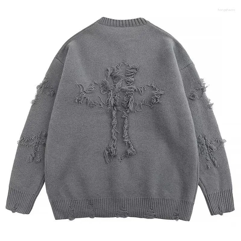 Pulls pour hommes 2024 Automne et Y2K Streetwear Hommes Rétro Trou Pull à franges Lâche Polyvalent pour et Femmes Manches longues