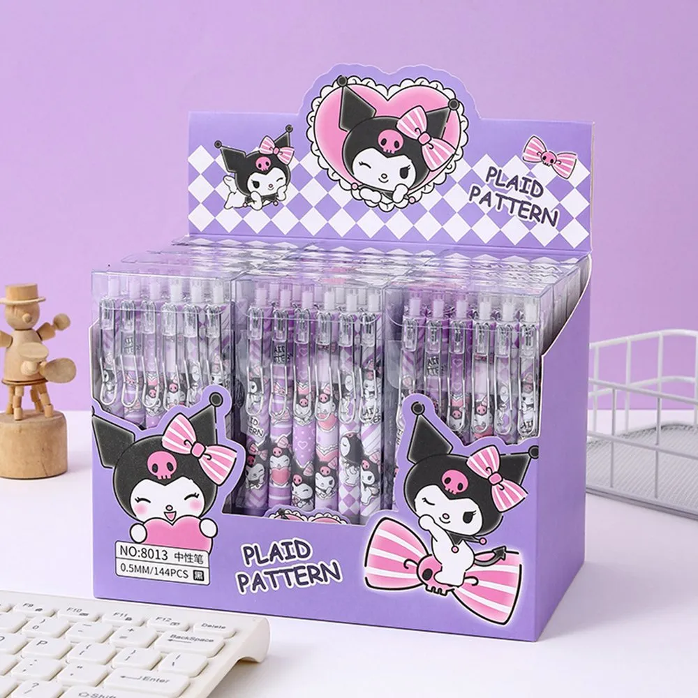 12 pçs/lote Kuromi Caneta Gel Dos Desenhos Animados Kawaii Kuromi Cinnamoroll Papelaria 0.5mm Preto Com Gancho Escritório Escrever Canetas Bonitos 2956