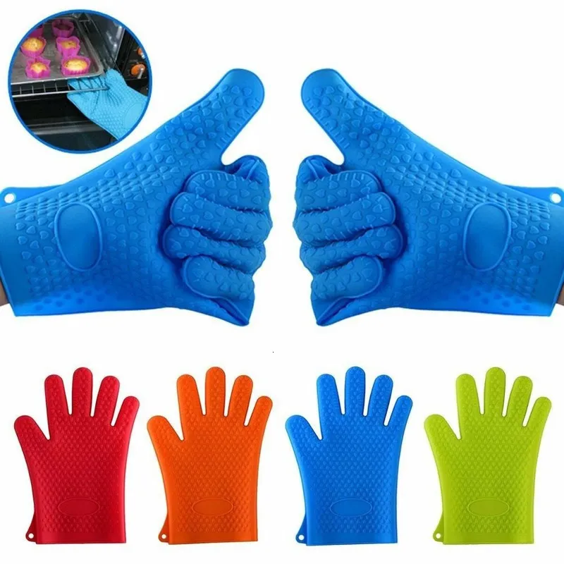 Oven Mitts Silicone Kitchen Glove Heat Resistant Thick Cooking BBQ Grill Gadgets Accessories Gloves 230406