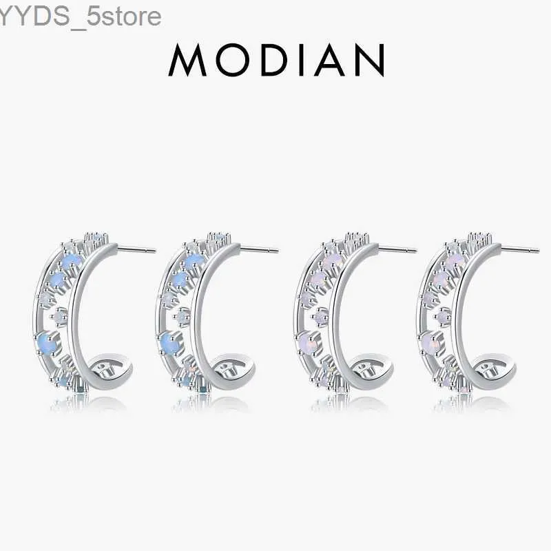 Stud MODIAN véritable 925 en argent Sterling mode évider boucles d'oreilles pour les femmes délicates rose bleu opales épingles d'oreille bijoux fins YQ231107