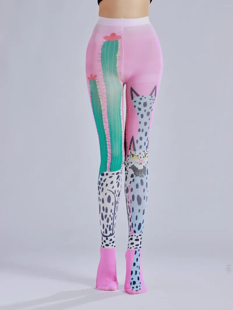 Chaussettes imprimées Cactus pour femmes, collants à motif léopard, Base amusante, personnalité, mode Cos