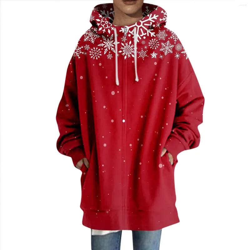 Kadın Hoodies Kış Kışlı Noel Kapüşonlu Drawstring Sweatshirt bayanlar Moda zip ceketi cepli gevşek uzun palto