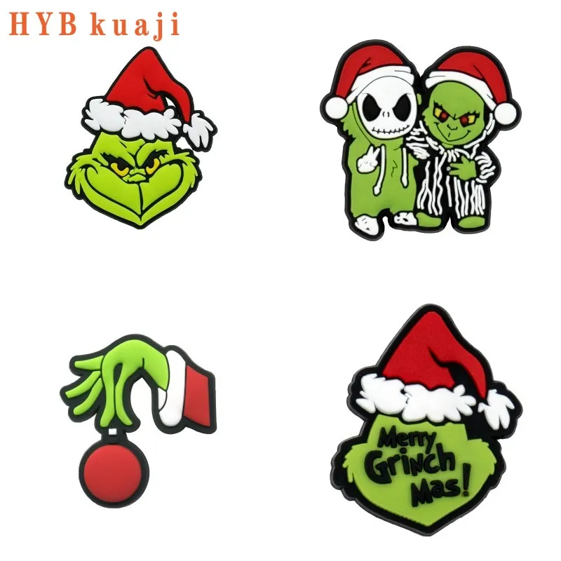 Hybkuaji 2023 Boże Narodzenie Grinch But Charms Zielony potwór elf hurtowe buty dekoracje buty klipsy pvc klamki na buty