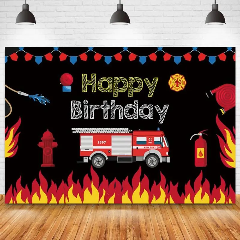 Party Decoration Red Cartoon Car Protection Po Flame Birthday Fire Extinguisher Decorative Pography Background Bboy Poster Pocall