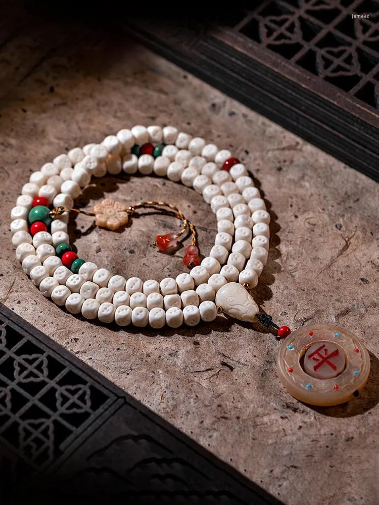 Ensemble de collier et boucles d'oreilles, Design de dés en os tibétain, 108 Bracelets, chapelet de tête de personnage National, perles pour femmes et hommes