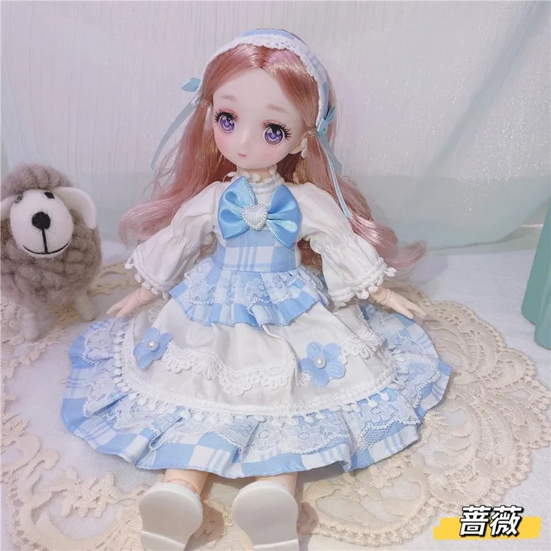 Dockor 1/6 bjd anime docka full set 28 cm söta komiska ansiktsdockleksaker med klädtillbehör tjej klä upp leksak för barn 230407