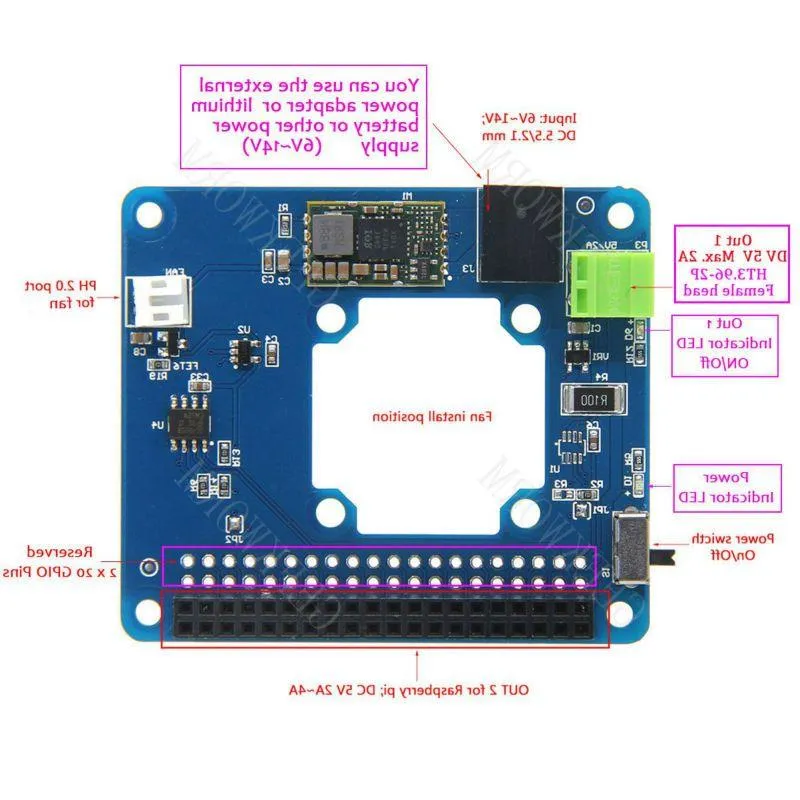 FreeShippingRaspberryPi3モデルB（プラス）/3Bプログラム可能なスマート温度制御ファンパワーハットボード|入力6V〜14V | DC 5V Max 4A JSQS