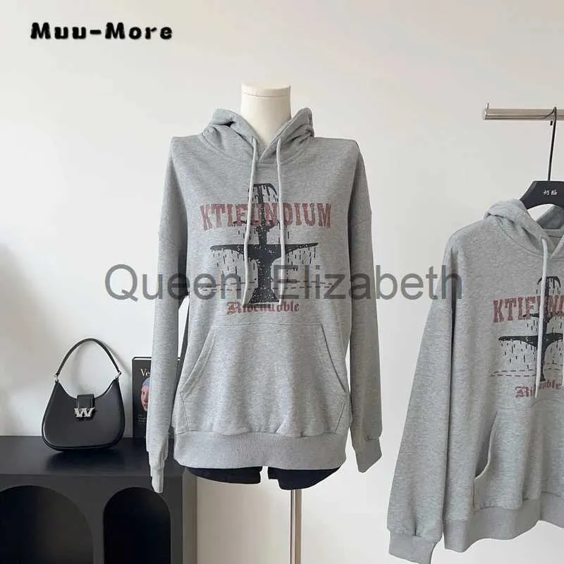 Hoodies femininos moletom retro carta gráfico algodão hoodies feminino inverno y2k streetwear quente pulôver topos senhoras casual vintage moletom com capuz j231107