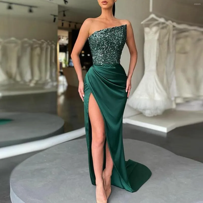 Casual Dresses 2023 Green Sequins Fairy Long Sleeveless Fashion Temperament Evening Dress Light Sparkly Night Club Vestidos