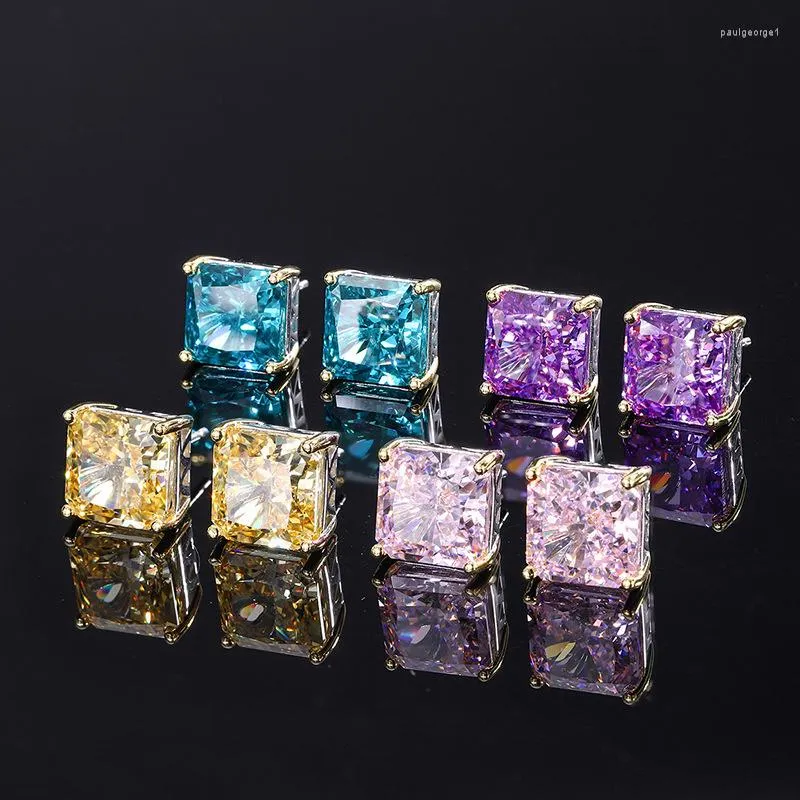 Orecchini a cerchio Brand Genuine Luxury Real Jewels S925 Full Body Silver Carbon Diamond Redian Cut Color Treasure Princess Square Main Stone 10