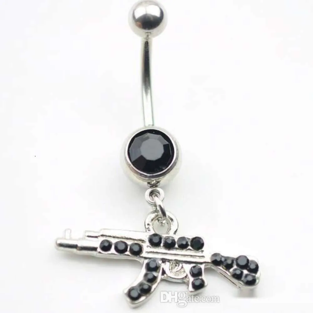D0081-2 Belly navel ring Nice GUN STYLE navel belly ring CLEAR color stone drop shipping