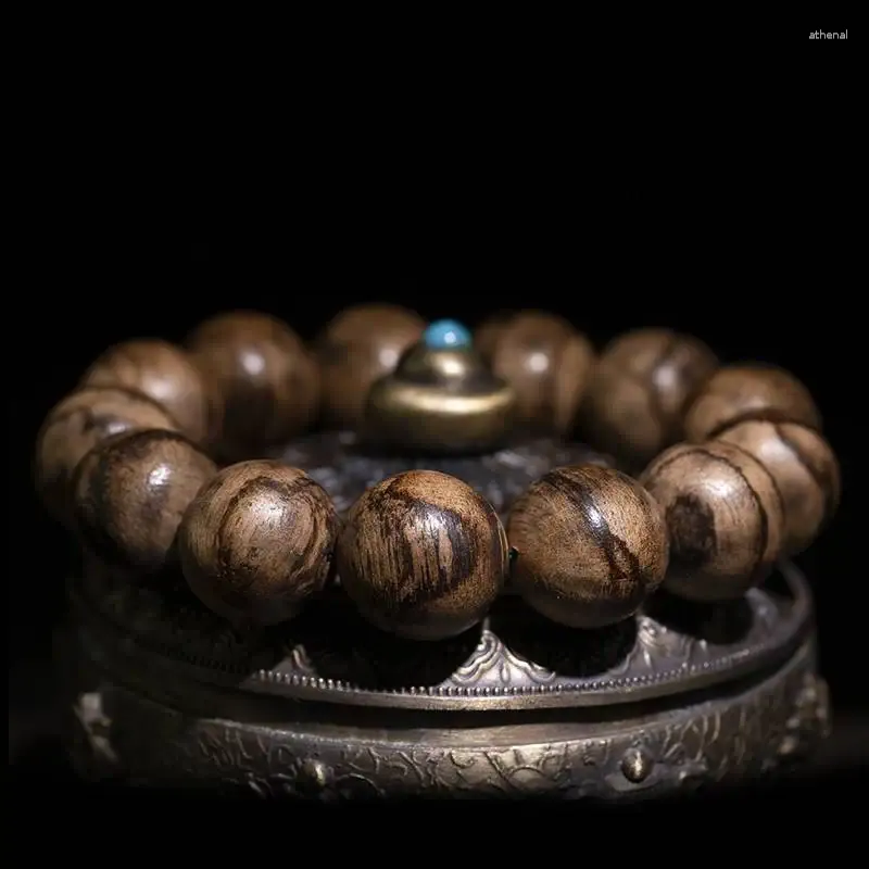 Ensemble de collier et boucles d'oreilles en bois d'agar de Kalimantan naturel, véritable matériau ancien, perles de bouddha, Bracelet pour femmes, 18mm