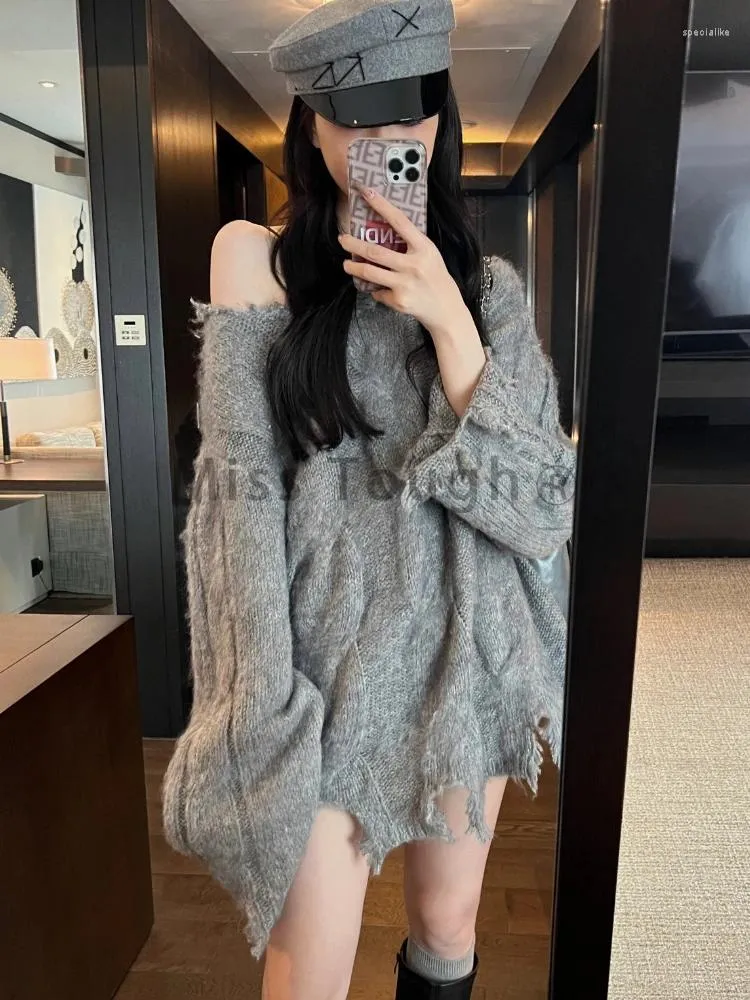 Women's Sweaters Winter Sexy Knitted Pullover Sweater Women Solid French Elegant Female Long Sleeve Vintage Off Shoulder Top 2023