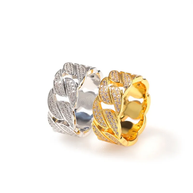 Jóias de luxo jóias hip hop gelo cubano anéis de cadeia de links dourados anel de casamento de diamante banhado a ouro