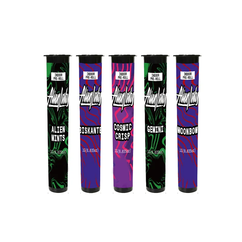 New Alien Labs Preroll Tube 5 Opções adesivos personalizados Praço embalagem Tubos de articulação plástica garrafa